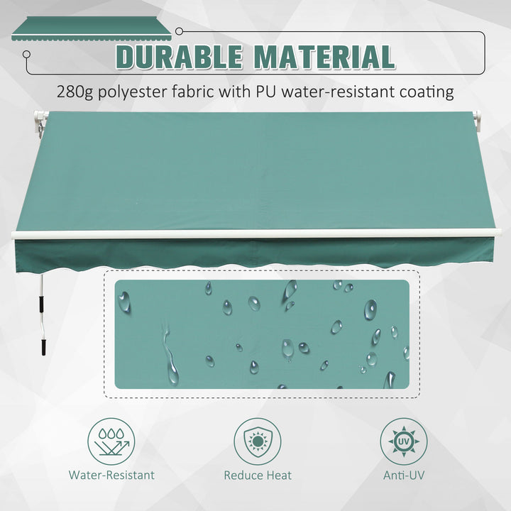 13 x 8 ft Manual Retractable Awning Sun Shade Canopy, Aluminum, Steel for Patio Deck - Dk Green