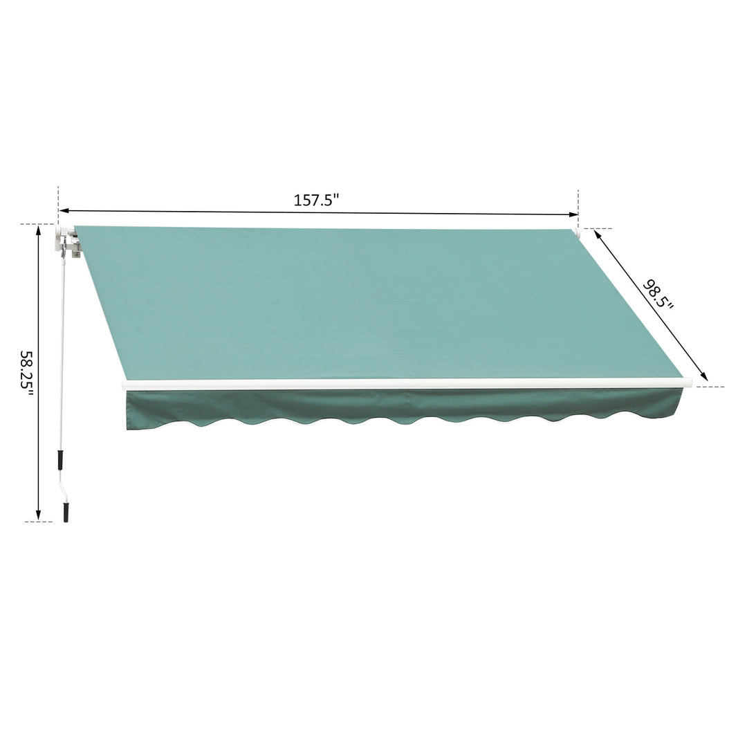 13 x 8 ft Manual Retractable Awning Sun Shade Canopy, Aluminum, Steel for Patio Deck - Dk Green