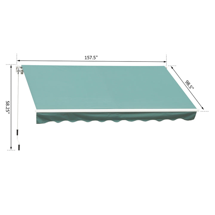 13 x 8 ft Manual Retractable Awning Sun Shade Canopy, Aluminum, Steel for Patio Deck - Dk Green