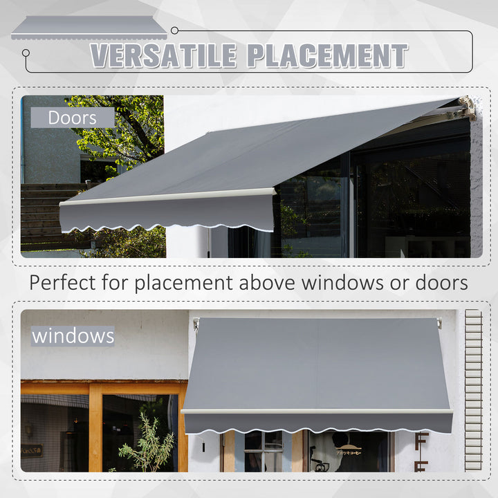 8.2 x 6.6ft Manual Retractable Awning Sun Shade Canopy w Aluminum Frame for Patio Deck - Grey