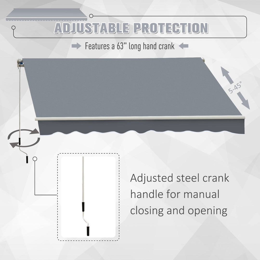 8.2 x 6.6ft Manual Retractable Awning Sun Shade Canopy w Aluminum Frame for Patio Deck - Grey