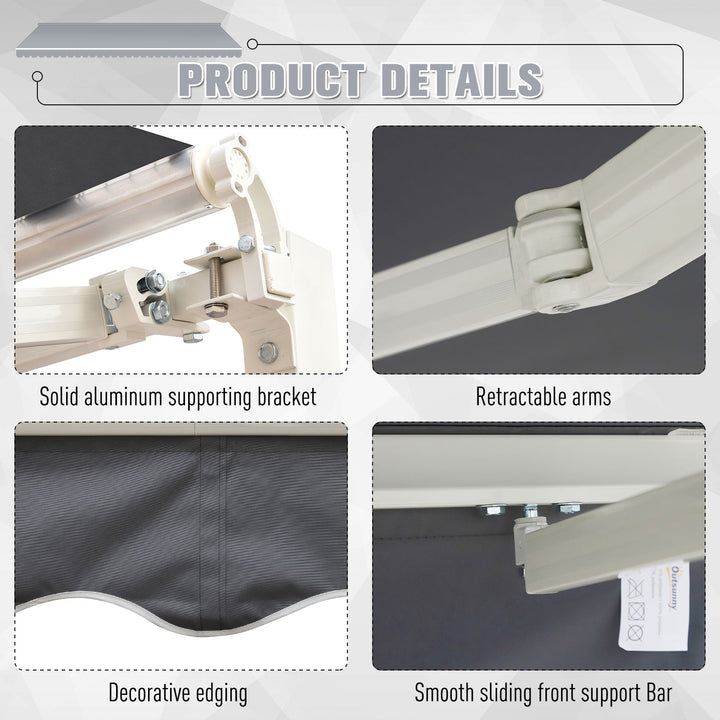8.2 x 6.6ft Manual Retractable Awning Sun Shade Canopy w Aluminum Frame for Patio Deck - Grey