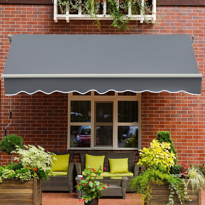 8.2 x 6.6ft Manual Retractable Awning Sun Shade Canopy w Aluminum Frame for Patio Deck - Grey