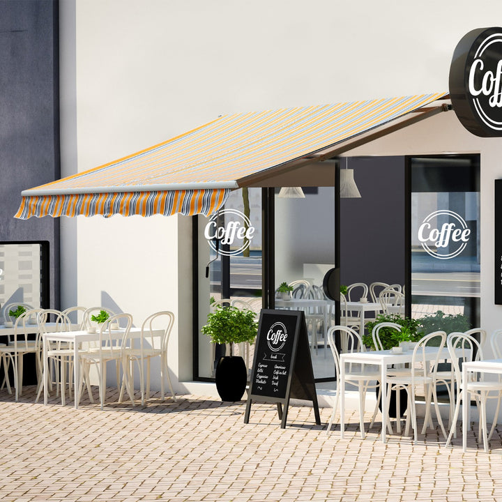 10 x 8 ft Manual Retractable Awning Sun Shade Canopy, Aluminum, Steel Patio - Yellow Stripe
