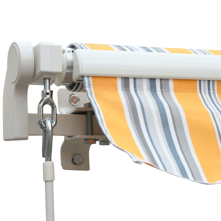 10 x 8 ft Manual Retractable Awning Sun Shade Canopy, Aluminum, Steel Patio - Yellow Stripe