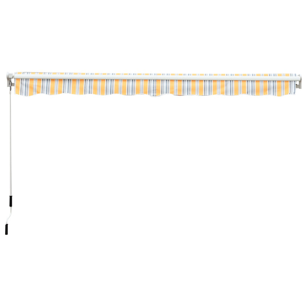 10 x 8 ft Manual Retractable Awning Sun Shade Canopy, Aluminum, Steel Patio - Yellow Stripe