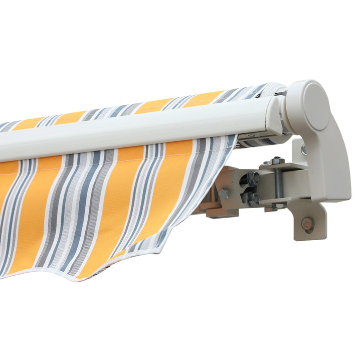 10 x 8 ft Manual Retractable Awning Sun Shade Canopy, Aluminum, Steel Patio - Yellow Stripe