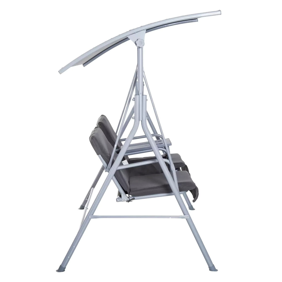 Outdoor 2-Seater Porch Swing Lounger w Storage Table / Canopy, Patio Deck Balcony Garden, Grey