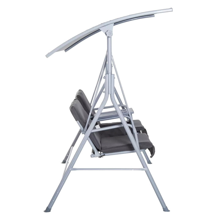Outdoor 2-Seater Porch Swing Lounger w Storage Table / Canopy, Patio Deck Balcony Garden, Grey