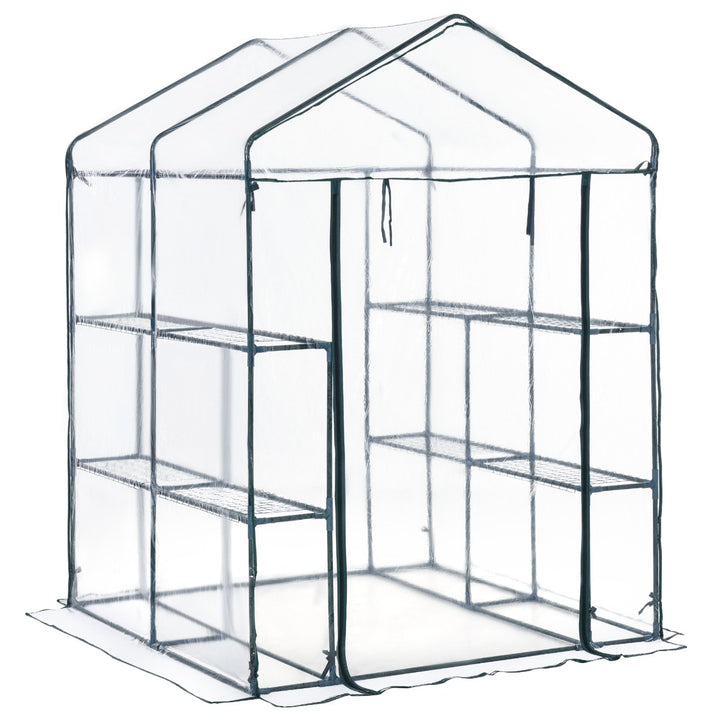 4.7' x 4.7' x 6.4' Walk-in Greenhouse w Roll Up Door, 8 Wire Shelves, for Outdoor Garden Plants
