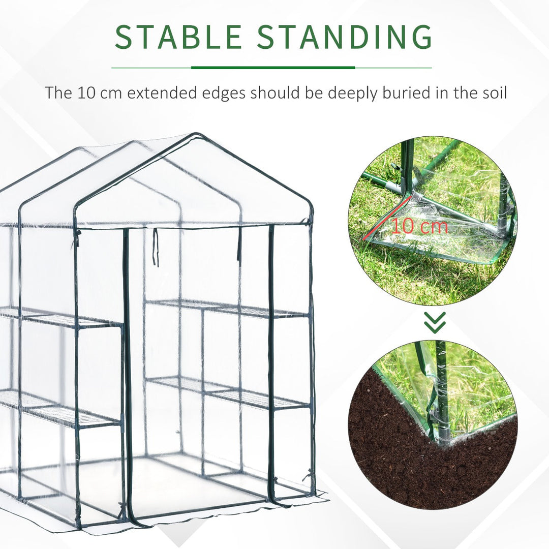 4.7' x 4.7' x 6.4' Walk-in Greenhouse w Roll Up Door, 8 Wire Shelves, for Outdoor Garden Plants