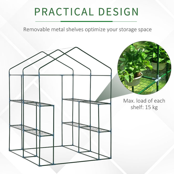 4.7' x 4.7' x 6.4' Walk-in Greenhouse w Roll Up Door, 8 Wire Shelves, for Outdoor Garden Plants