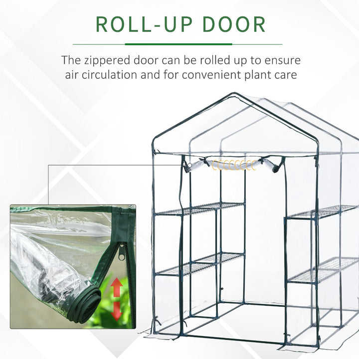 4.7' x 4.7' x 6.4' Walk-in Greenhouse w Roll Up Door, 8 Wire Shelves, for Outdoor Garden Plants