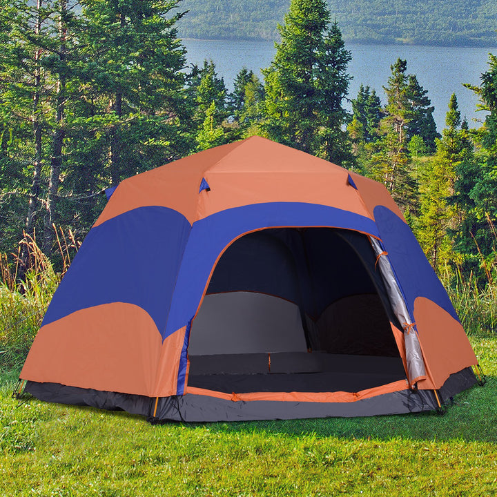 4-6 Person Pop-Up Outdoor Camping Dome Sleeping Tent Shelter w/ Doors, Carry Bag, Blue & Orange