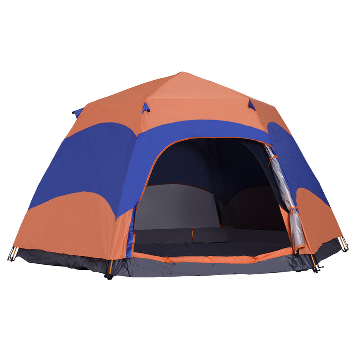 4-6 Person Pop-Up Outdoor Camping Dome Sleeping Tent Shelter w/ Doors, Carry Bag, Blue & Orange