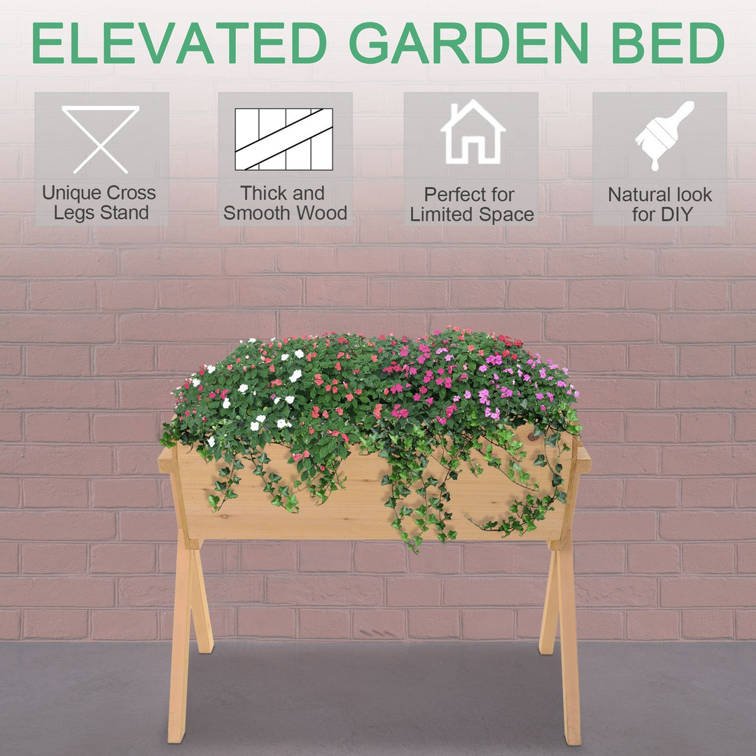 Raised Wooden Garden Planter Box Flower Veggie Bed w/ X Frame, Drain, Legs, Fabric Liner - Fir