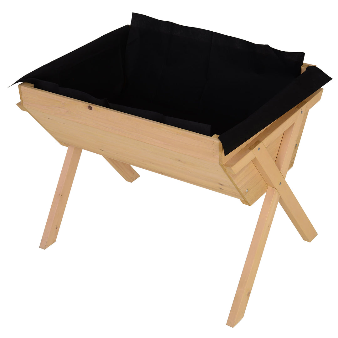 Raised Wooden Garden Planter Box Flower Veggie Bed w/ X Frame, Drain, Legs, Fabric Liner - Fir