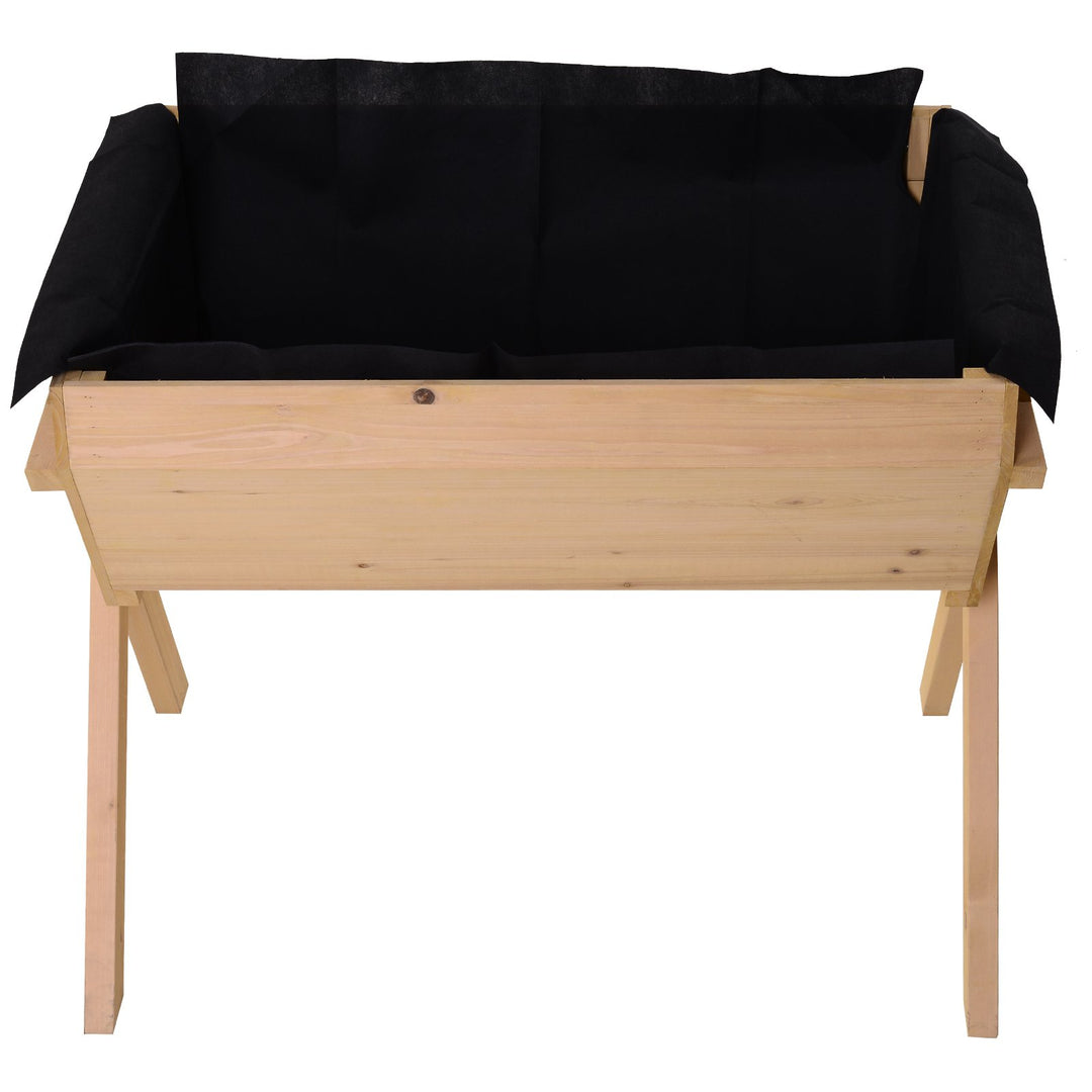 Raised Wooden Garden Planter Box Flower Veggie Bed w/ X Frame, Drain, Legs, Fabric Liner - Fir