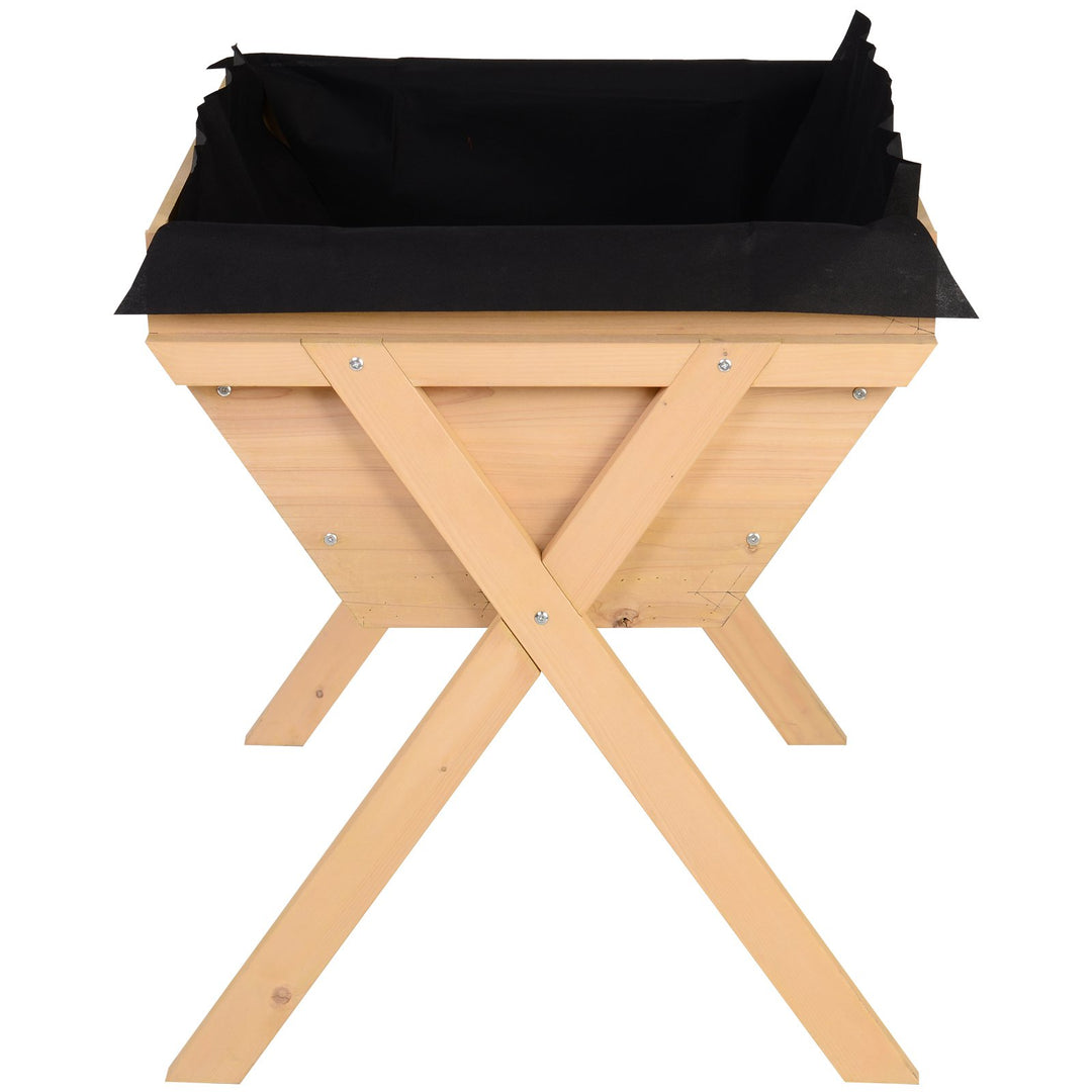 Raised Wooden Garden Planter Box Flower Veggie Bed w/ X Frame, Drain, Legs, Fabric Liner - Fir