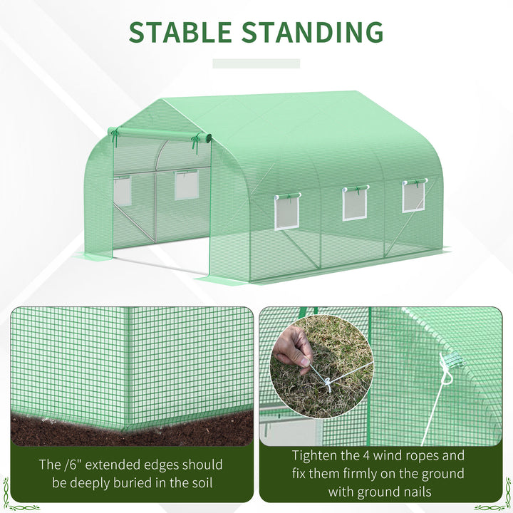 11.5' x 10' x 6.7' Walk-in Tunnel Greenhouse w/ Roll up Door, 6 Windows, Outdoor Garden, Green