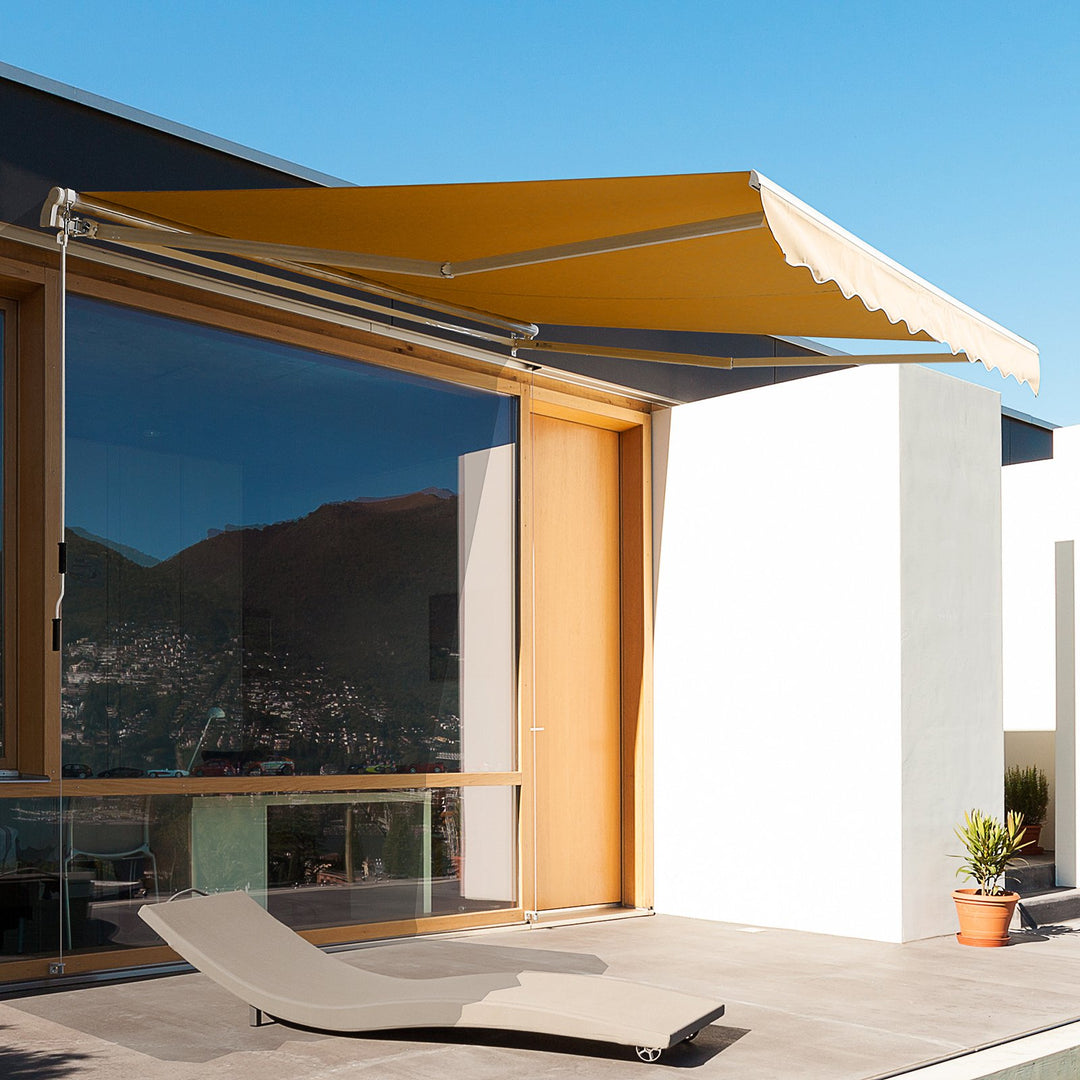 11.8 x 9.8ft Manual Retractable Awning Sun Shade Canopy, Aluminum, Steel for Patio Deck - Beige