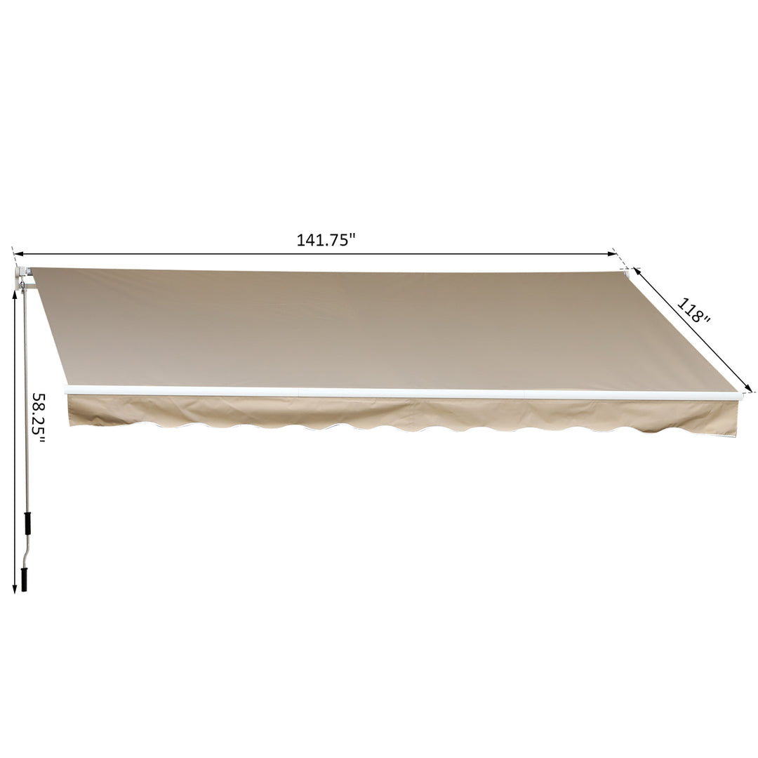 11.8 x 9.8ft Manual Retractable Awning Sun Shade Canopy, Aluminum, Steel for Patio Deck - Beige