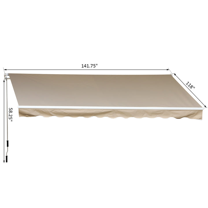 11.8 x 9.8ft Manual Retractable Awning Sun Shade Canopy, Aluminum, Steel for Patio Deck - Beige