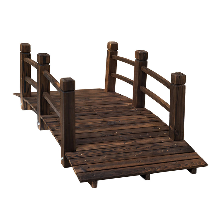 5 ft Rustic Stained Fir Wood Garden Bridge Arch w Railing for Patio, Park, Yard, Dark Brown