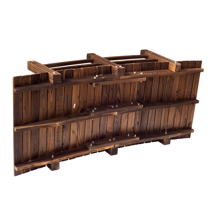 5 ft Rustic Stained Fir Wood Garden Bridge Arch w Railing for Patio, Park, Yard, Dark Brown
