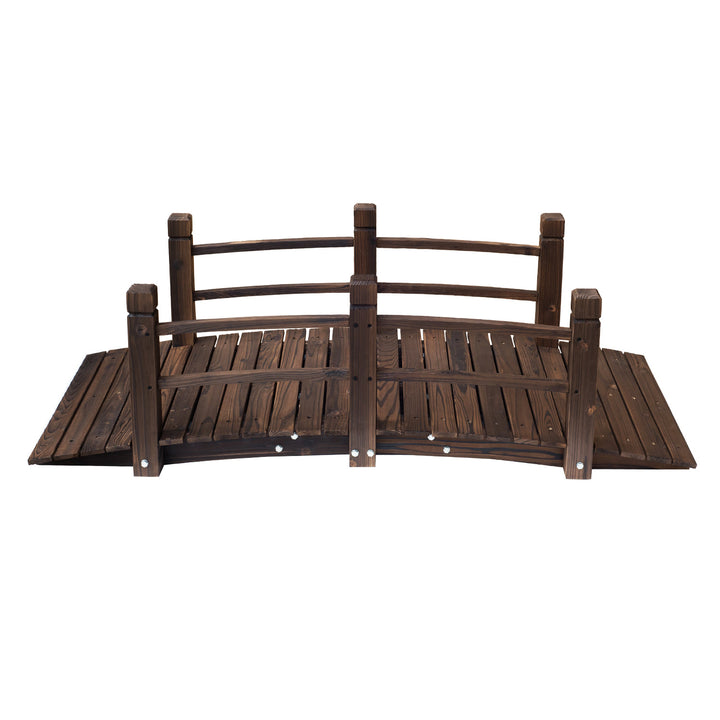 5 ft Rustic Stained Fir Wood Garden Bridge Arch w Railing for Patio, Park, Yard, Dark Brown