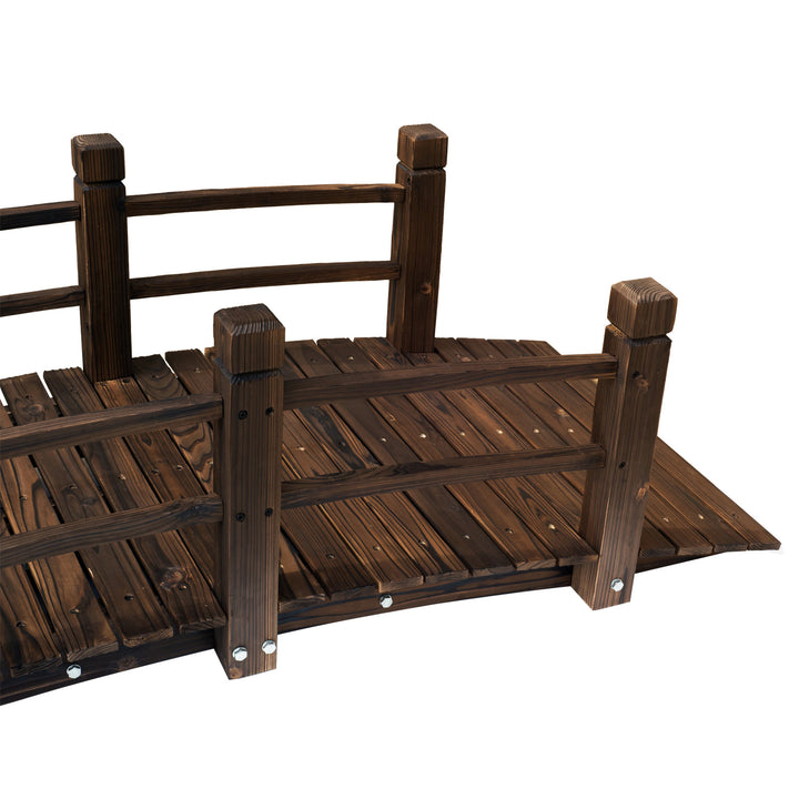 5 ft Rustic Stained Fir Wood Garden Bridge Arch w Railing for Patio, Park, Yard, Dark Brown