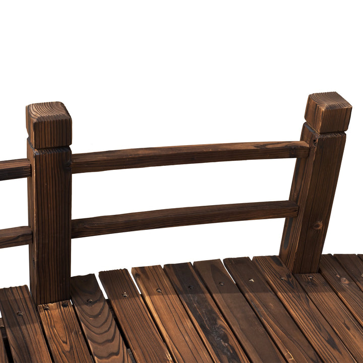 5 ft Rustic Stained Fir Wood Garden Bridge Arch w Railing for Patio, Park, Yard, Dark Brown
