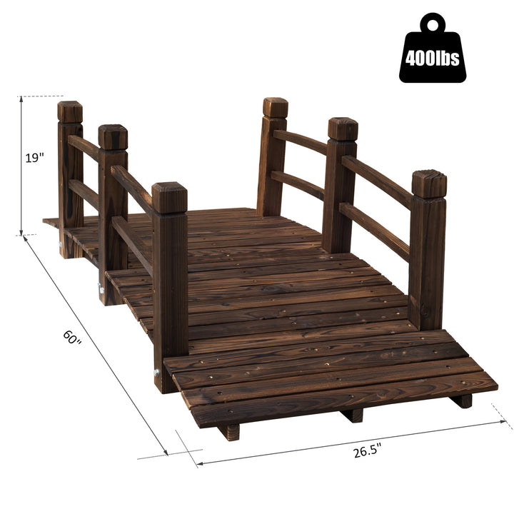 5 ft Rustic Stained Fir Wood Garden Bridge Arch w Railing for Patio, Park, Yard, Dark Brown