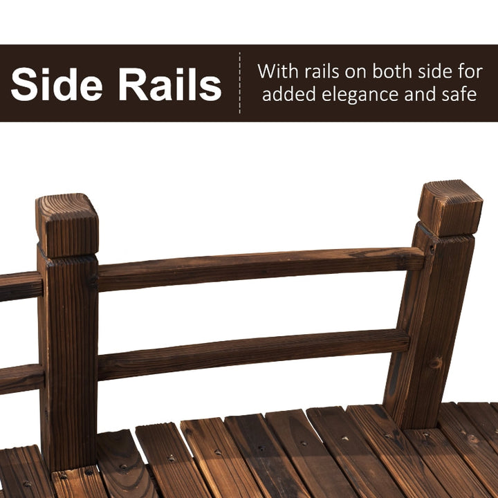 5 ft Rustic Stained Fir Wood Garden Bridge Arch w Railing for Patio, Park, Yard, Dark Brown