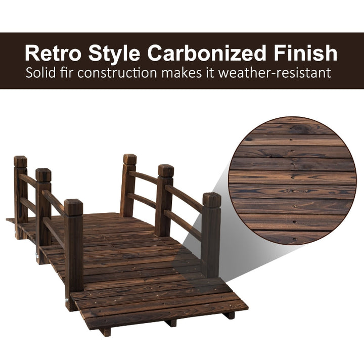 5 ft Rustic Stained Fir Wood Garden Bridge Arch w Railing for Patio, Park, Yard, Dark Brown