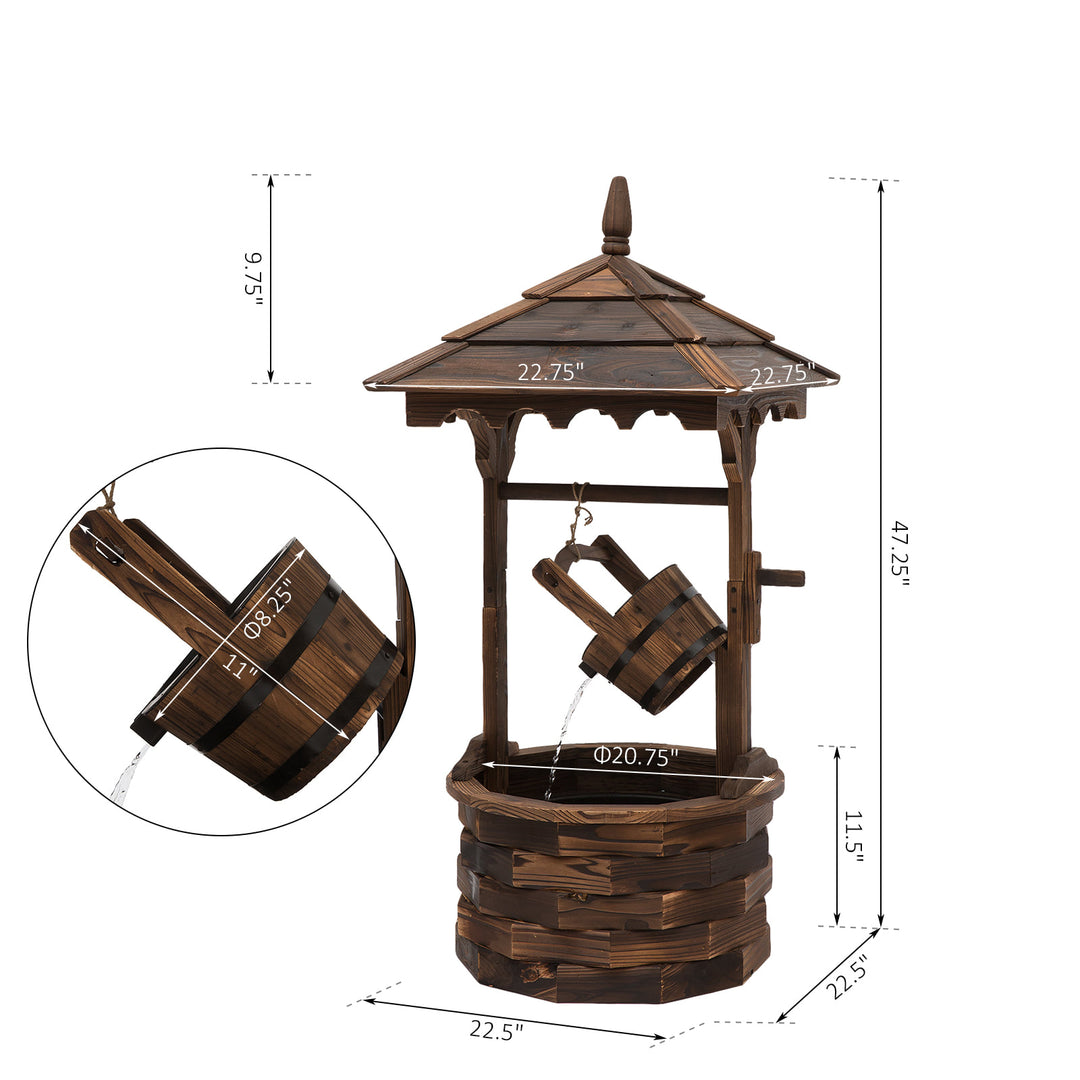 4 ft Rustic Farmhouse Wooden Barrel Garden Wishing Well Fountain w/ Pump - Carbonized Wood