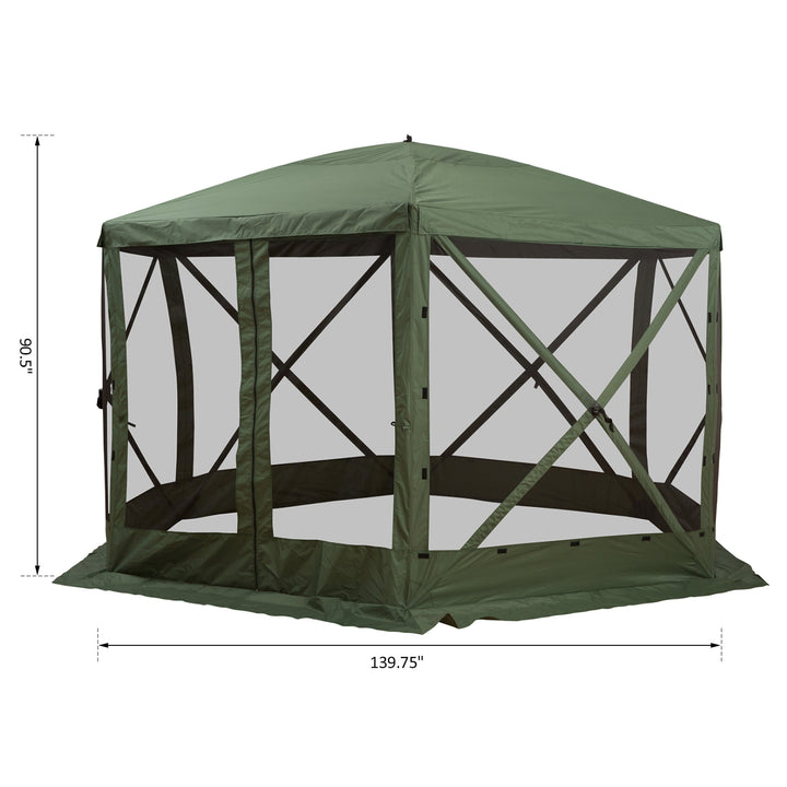 12' Hexagonal Gazebo Tent Canopy Camping Outdoor Shelter w/ Full Mosquito Net Mesh Walls, Green