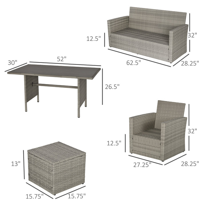 6pc PE Rattan Wicker Outdoor Dining Set w/ Cushions, Plastic Wood-top Table for Patio - Grey