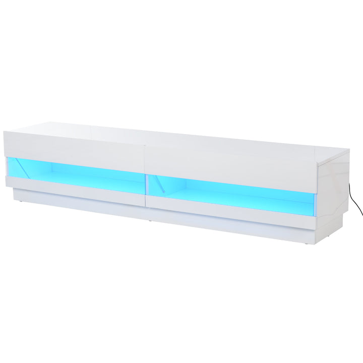 Glossy TV Stand w/ Cabinets & LED Lights - White