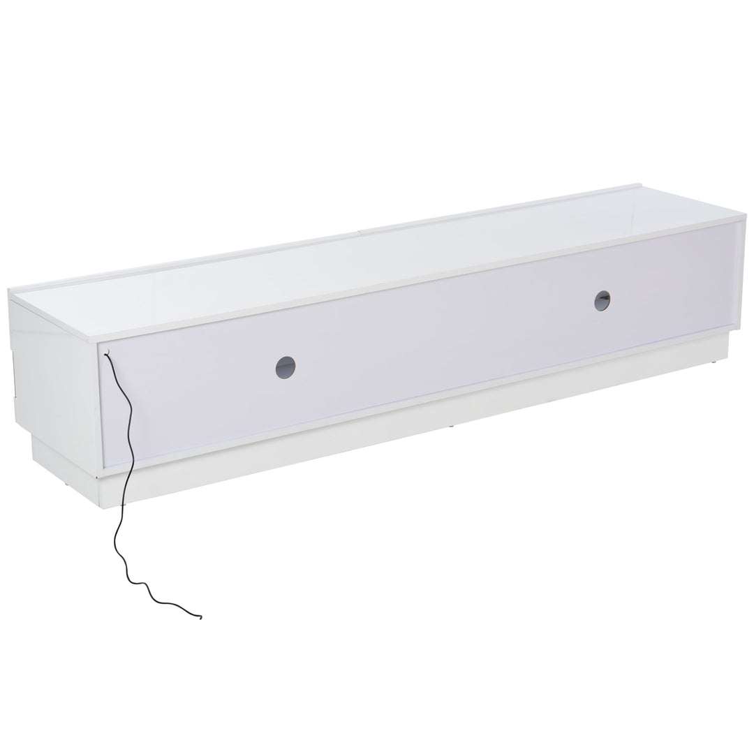 Glossy TV Stand w/ Cabinets & LED Lights - White