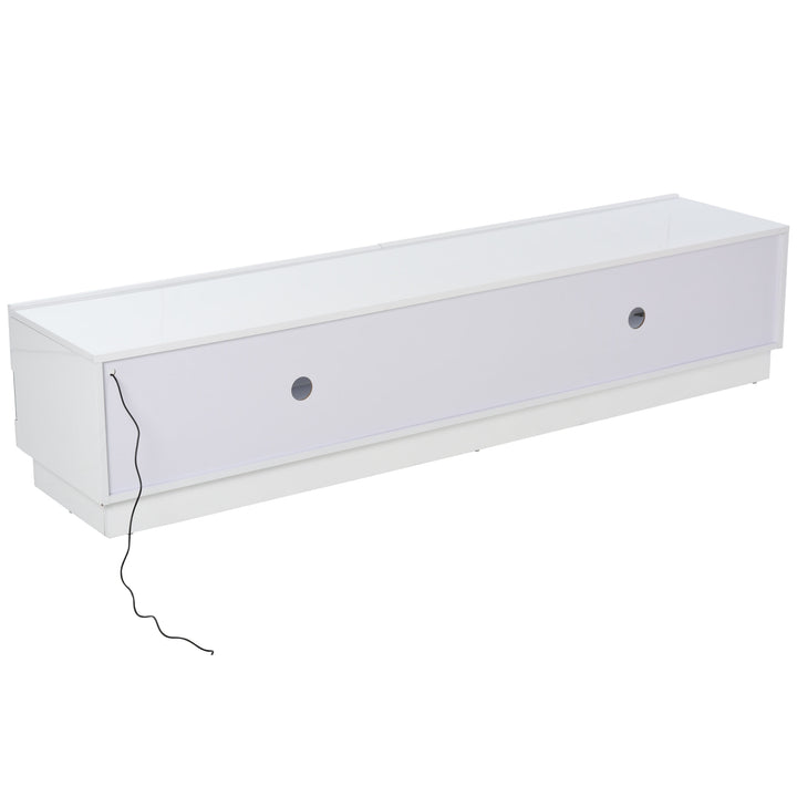 Glossy TV Stand w/ Cabinets & LED Lights - White