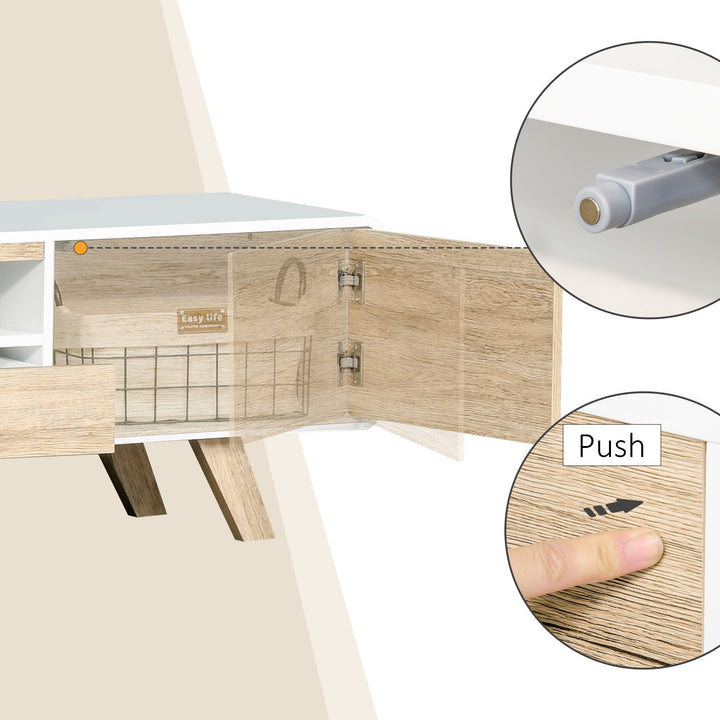 Modern TV Entertainment Stand w/ Storage & Push-Open Drawers - White & Light Oak Wood Look