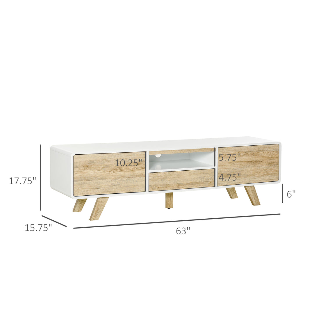 Modern TV Entertainment Stand w/ Storage & Push-Open Drawers - White & Light Oak Wood Look