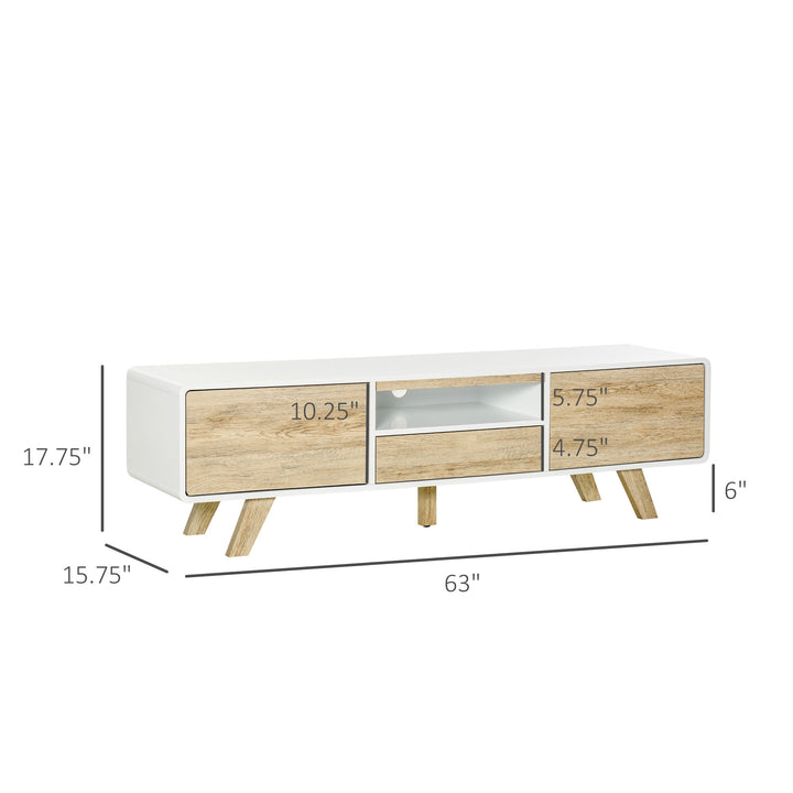 Modern TV Entertainment Stand w/ Storage & Push-Open Drawers - White & Light Oak Wood Look