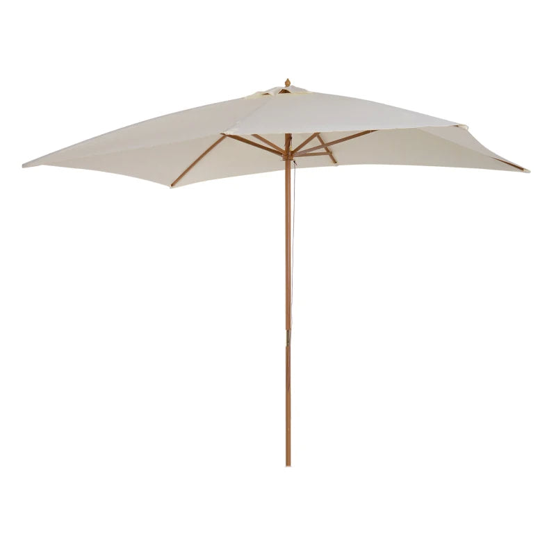 7 x 10ft Rectangle Patio Deck Umbrella Canopy Parasol Garden Shade, Bamboo, Wood - Cream Beige