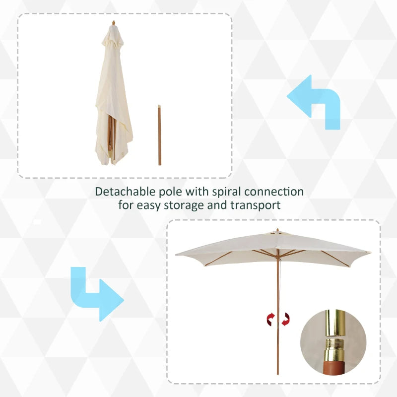 7 x 10ft Rectangle Patio Deck Umbrella Canopy Parasol Garden Shade, Bamboo, Wood - Cream Beige