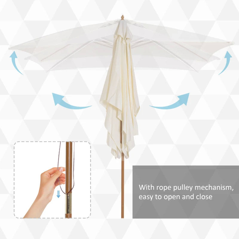 7 x 10ft Rectangle Patio Deck Umbrella Canopy Parasol Garden Shade, Bamboo, Wood - Cream Beige