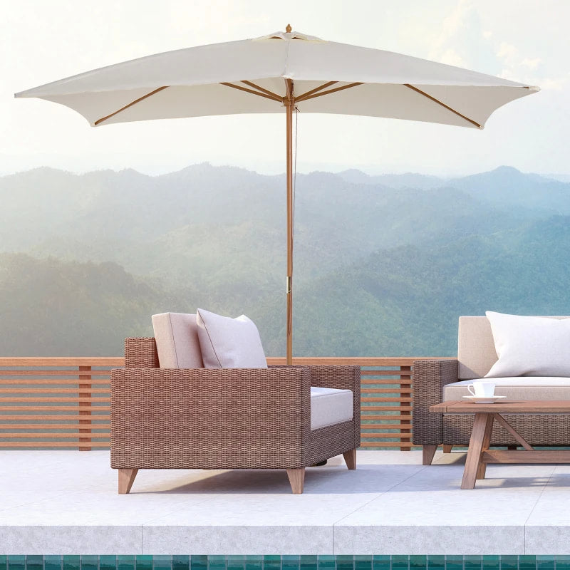 7 x 10ft Rectangle Patio Deck Umbrella Canopy Parasol Garden Shade, Bamboo, Wood - Cream Beige