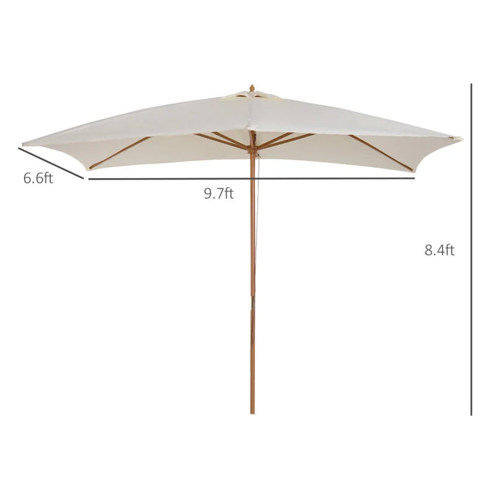 7 x 10ft Rectangle Patio Deck Umbrella Canopy Parasol Garden Shade, Bamboo, Wood - Cream Beige