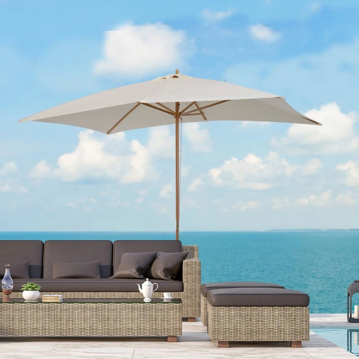 7 x 10ft Rectangle Patio Deck Umbrella Canopy Parasol Garden Shade, Bamboo, Wood - Cream Beige